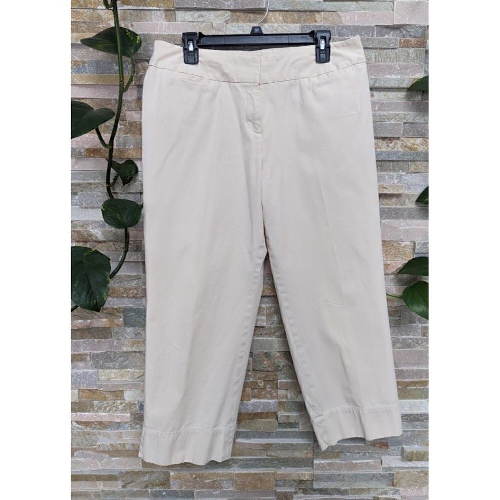 J. Jill Ivory Cream Flat Front Dress Cropped Stretch Pant Women's Size 14
